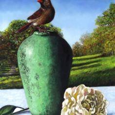 View artwork titled Cardinal with Green Vase