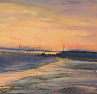 View artwork titled Sunset on the Beach