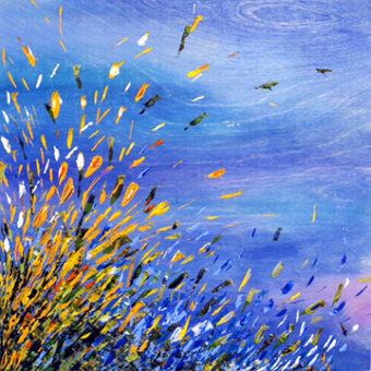 View artwork titled Forsythia and BlueBells