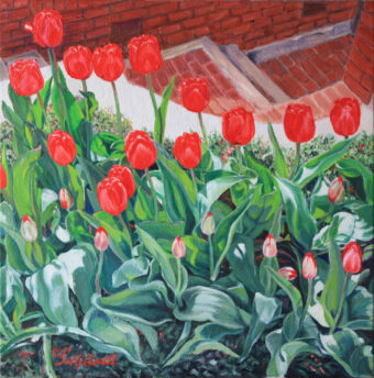 View artwork titled Startling Red Tulips