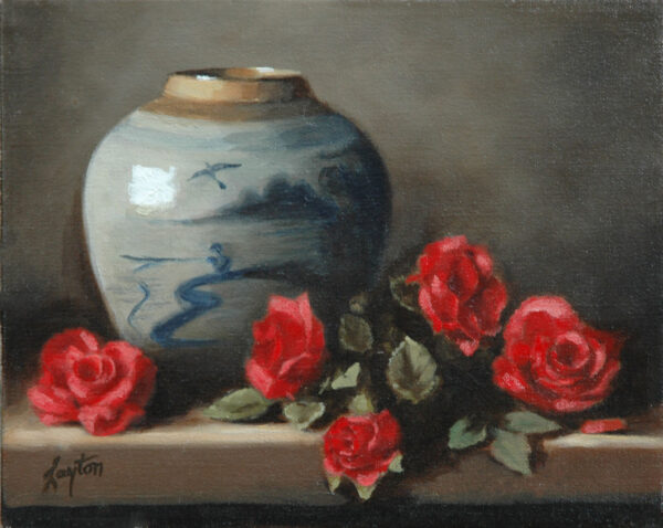 Red Roses with Ginger Jar