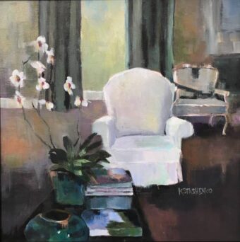 View artwork titled Chair with White Orchid