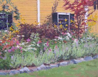 View artwork titled July Garden, Barn