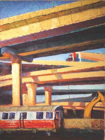 View artwork titled Trains and Trucks and Excavators, Oh My!