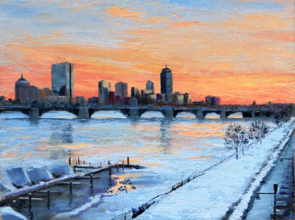 Frozen Charles River at Sunset