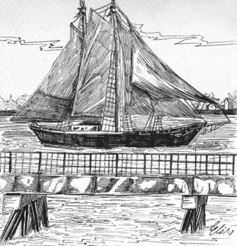 View artwork titled Old Ship in the Boston Harbor