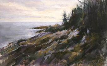View artwork titled Over Rocks and Sea