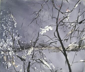 View artwork titled Snowfall at the Pond