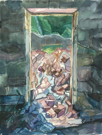 View artwork titled Bricks Fall Through Open Doorway