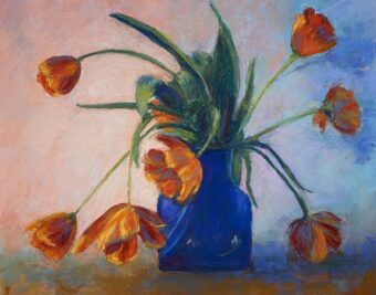 View artwork titled Tulips in Blue Vase