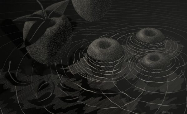 Apples falling into water