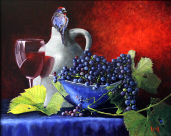 View artwork titled Purple Grenadier With Grapes