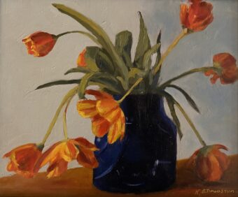 View artwork titled Tulips in Blue Vase II