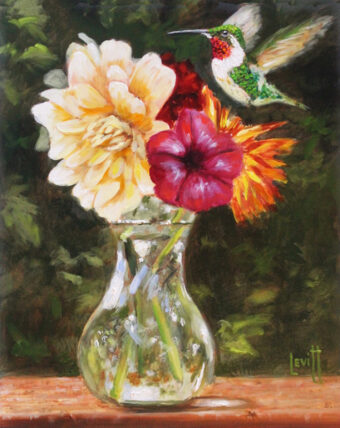 View artwork titled Hummingbird With Garden Flowers