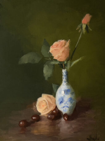 View artwork titled Roses in Blue Vase