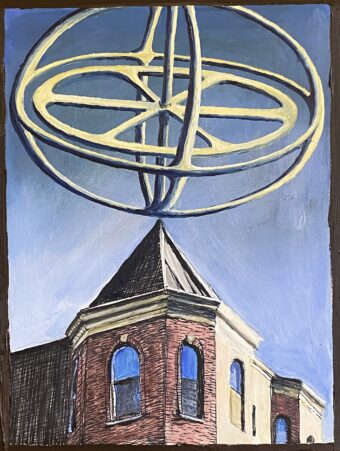 View artwork titled Gyroscope, corner of Westland Ave. and Hemenway Street.