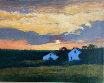 View artwork titled Study of Sunset Over Farmhouses