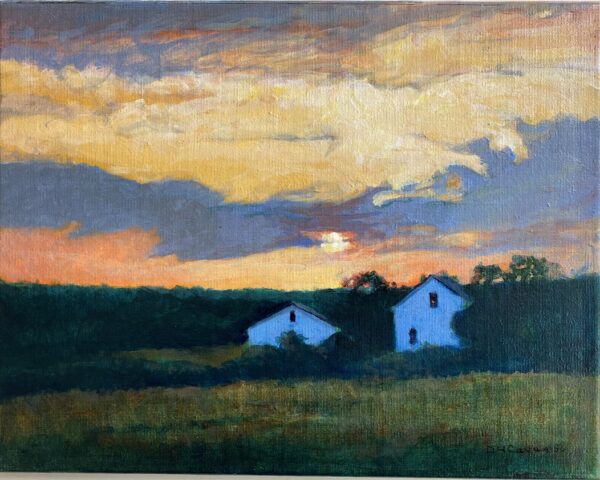 Study of Sunset Over Farmhouses