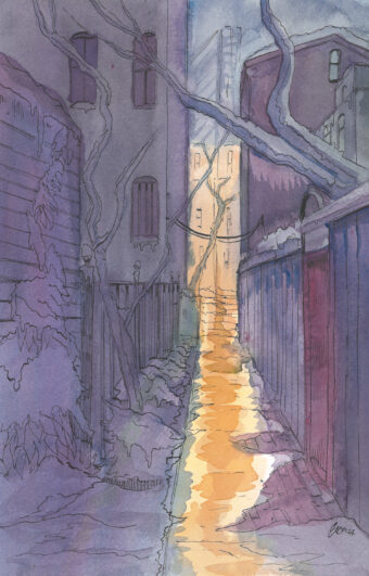 View artwork titled “South End Alley in Snow”