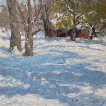 View artwork titled Snow Shadows to Cabin