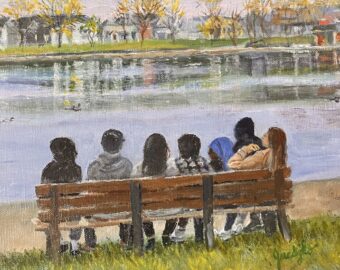 View artwork titled Friends at lake Anna without cell phones