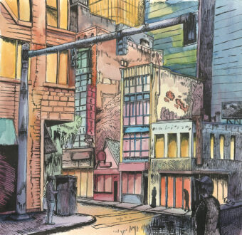 View artwork titled “Theater District at Night”