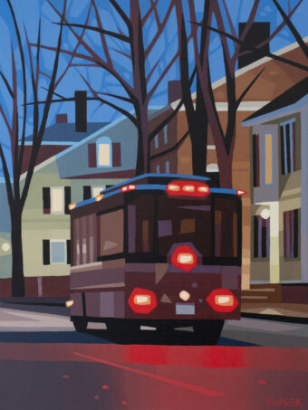 View artwork titled Trolley on Chestnut, Outside Boston