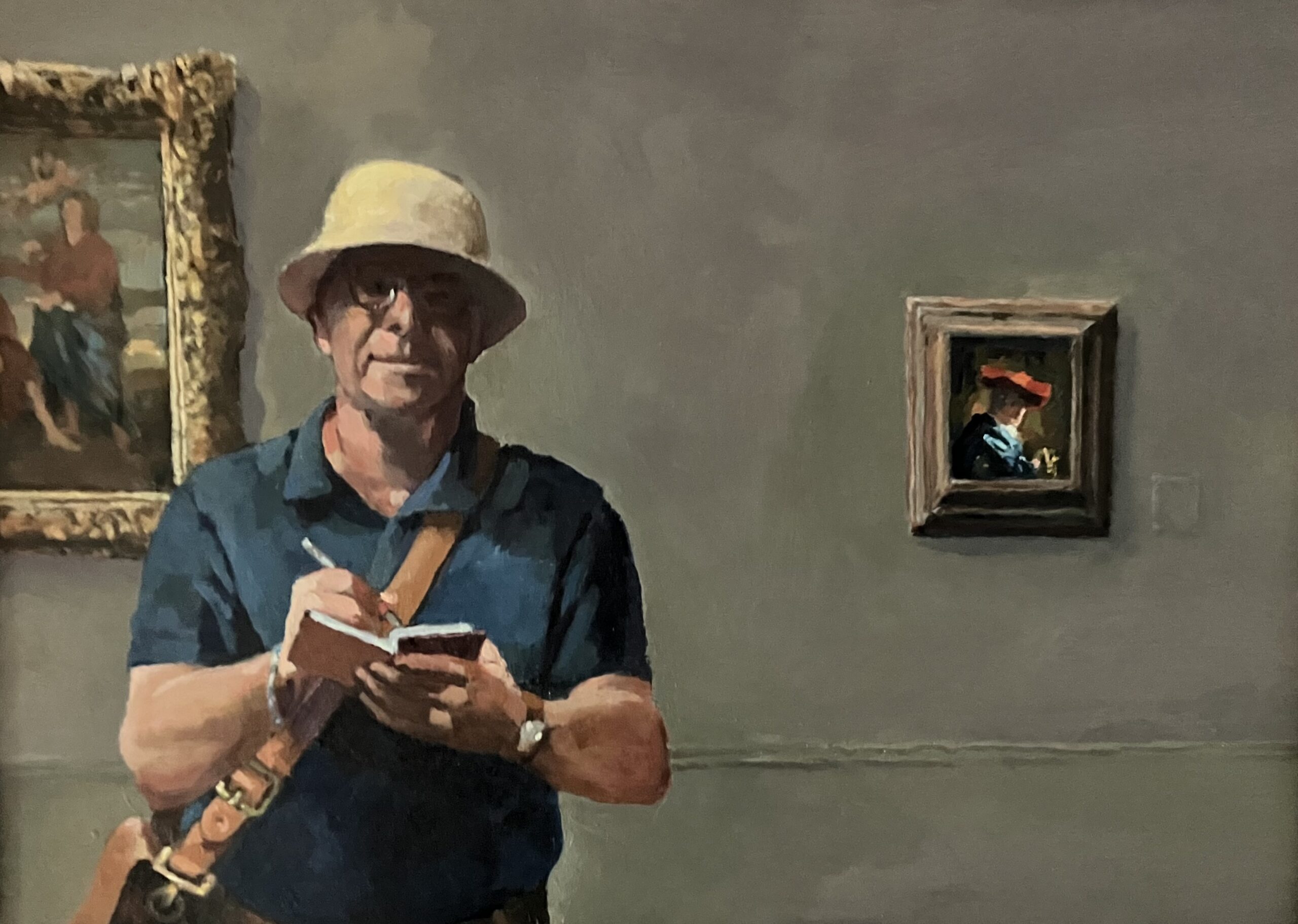 Self Portrait With Vermeer's Girl In a Red Hat and Poussin's Inspiration of the Poet