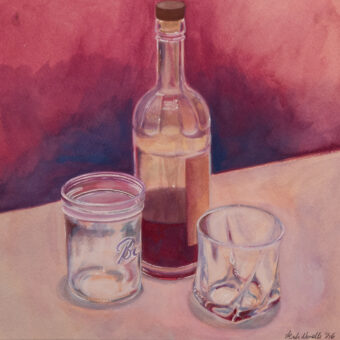 View artwork titled Two Glasses and a Bottle